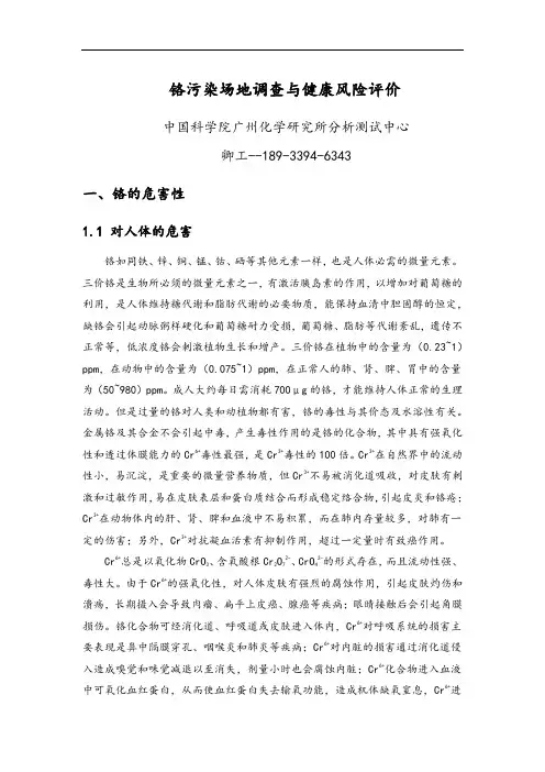 广东省铬污染场地调查与健康风险评价