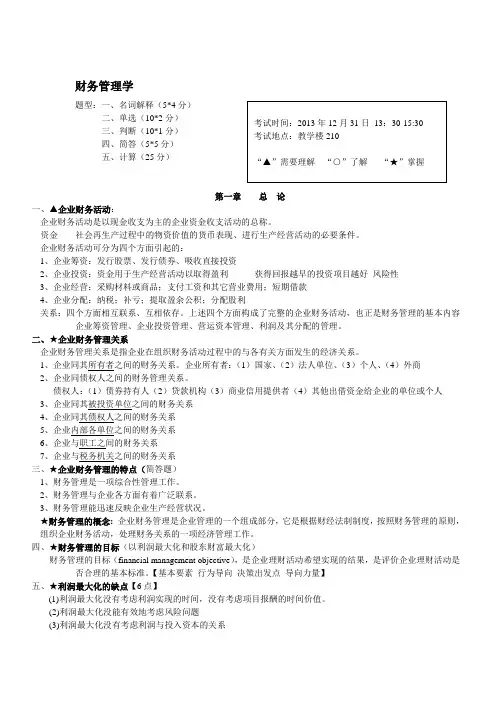 财务管理期末考试复习重点