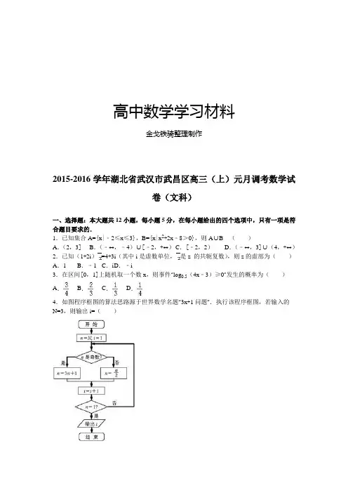 湖北省武汉市武昌区高三(上)元月调考数学试
