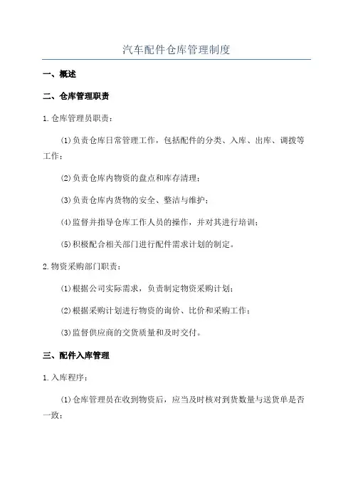 汽车配件仓库管理制度
