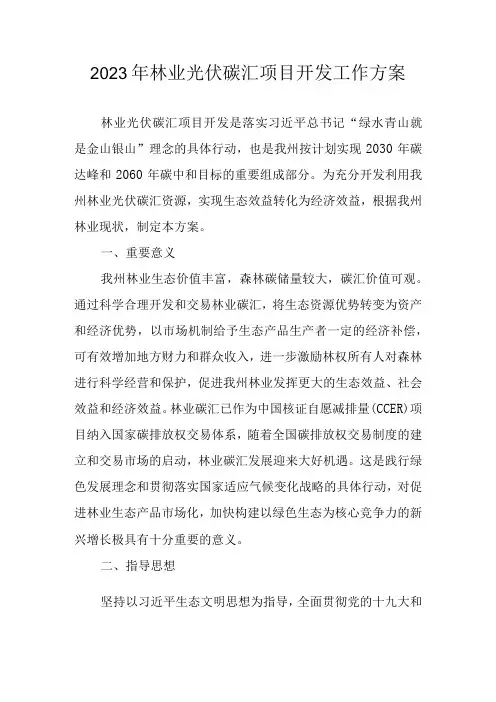 2023年林业光伏碳汇项目开发工作方案