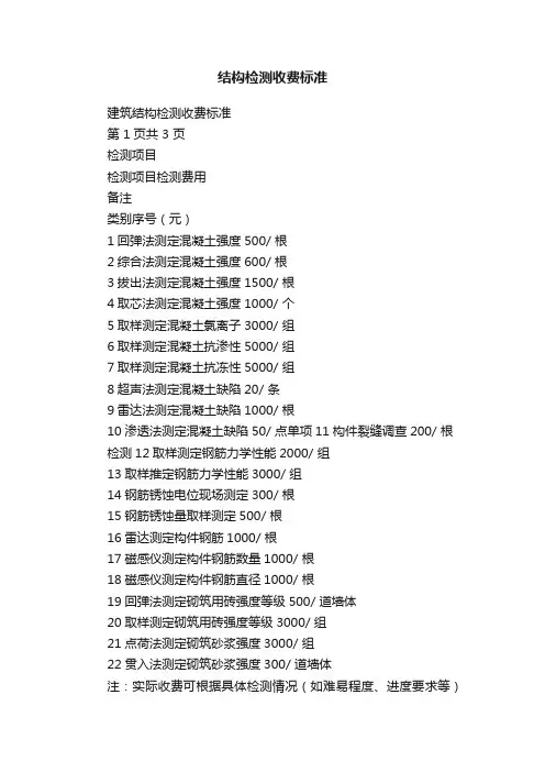 结构检测收费标准