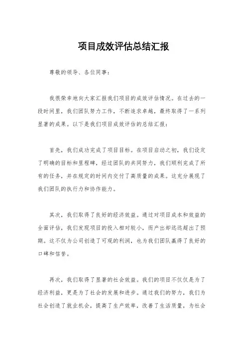 项目成效评估总结汇报