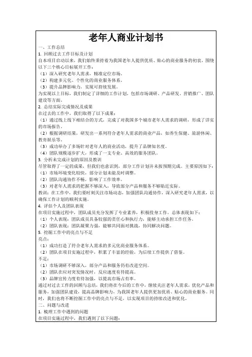 老年人商业计划书