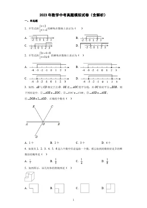 2023年数学中考真题模拟试卷(含解析)