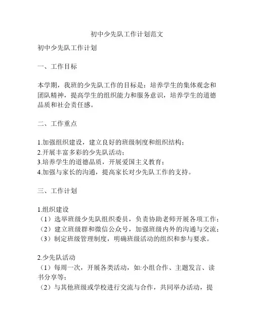 初中少先队工作计划范文