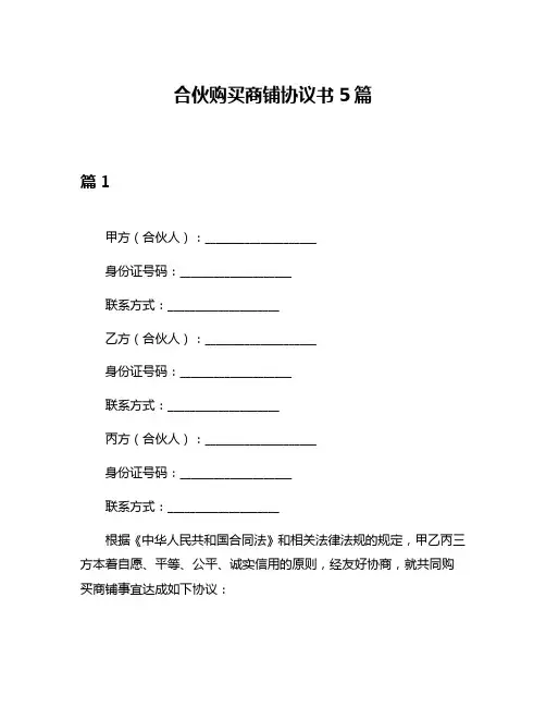 合伙购买商铺协议书5篇