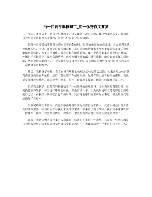 当一回自行车修理工_初一优秀作文鉴赏