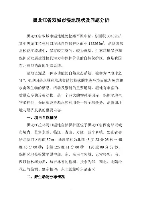 黑龙江双城湿地现状及问题分析