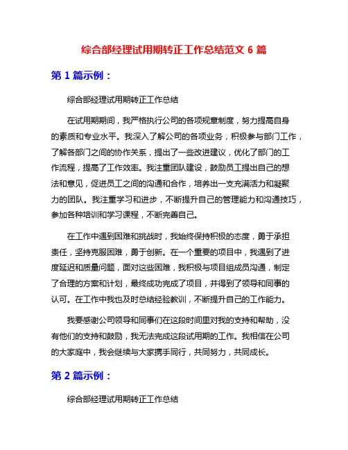 综合部经理试用期转正工作总结范文6篇
