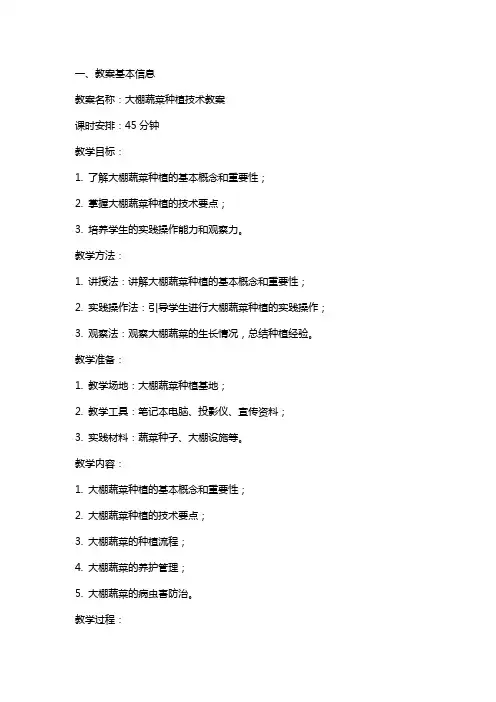 大棚蔬菜种植技术教案