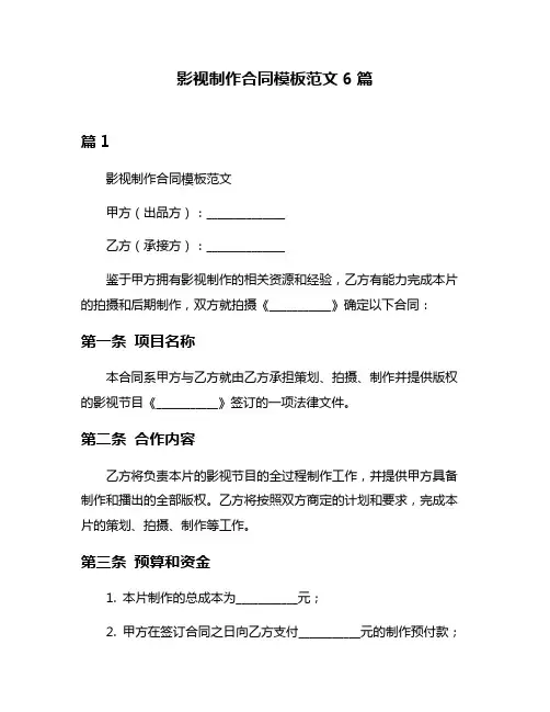 影视制作合同模板范文6篇