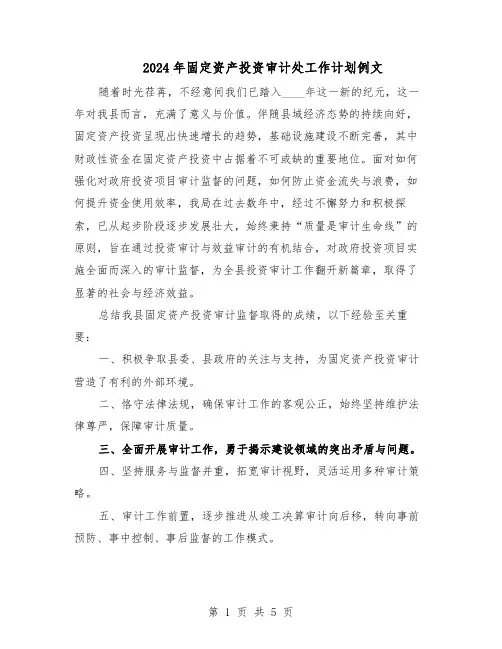 2024年固定资产投资审计处工作计划例文（三篇）