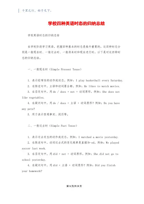 小学四种英语时态的归纳总结