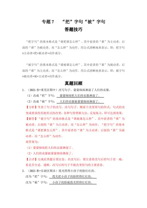 知识点专题07   把字句被字句(答题技巧+试题)三升四年级语文(含答案)