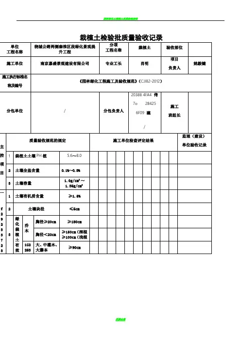 《园林绿化工程施工及验收规范》(CJJ82-2012)表格