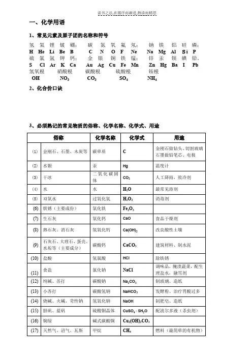 初三化学推断题专题复习以及必背知识