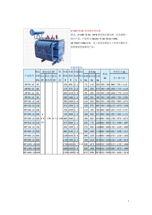 S9.S11D系列变压器规格