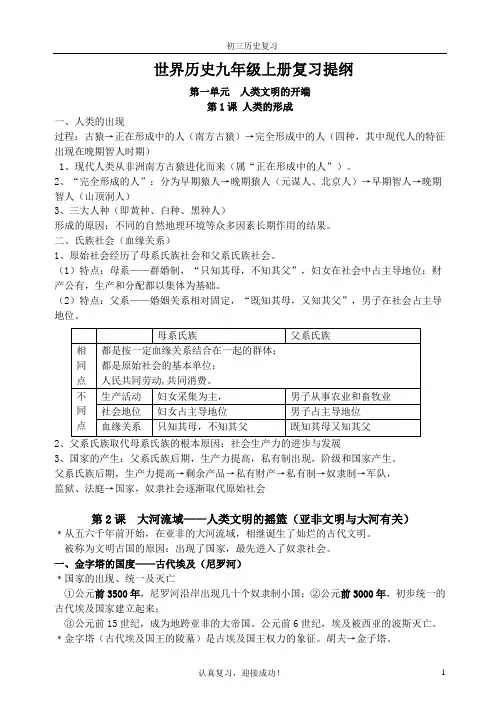 人教版九年级历史知识点汇总(上下册)