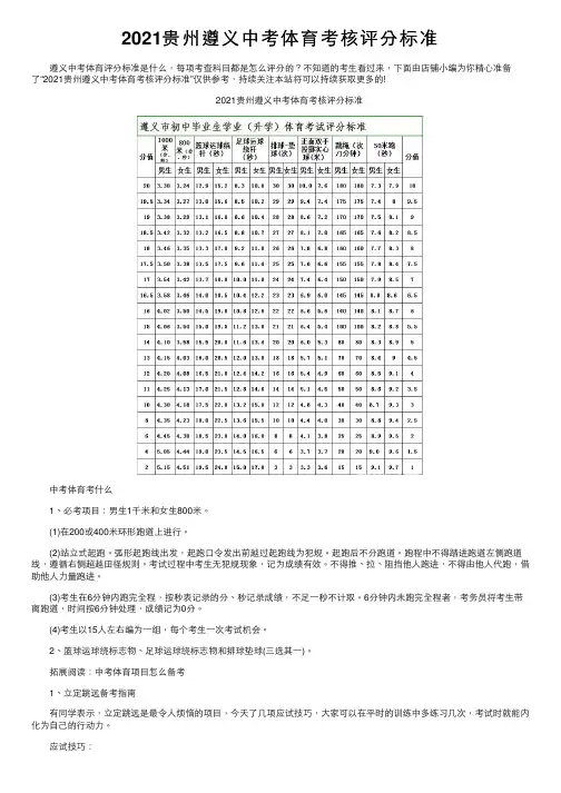 2021贵州遵义中考体育考核评分标准
