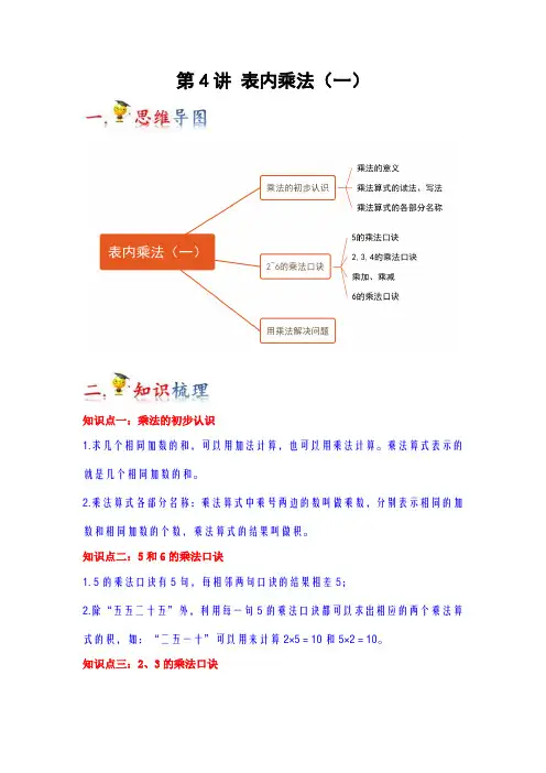 2023-2024年小学数学二年级上册热点难点梳理 第4讲  表内乘法(一)(人教版含详解)
