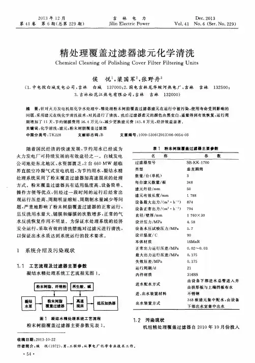 精处理覆盖过滤器滤元化学清洗