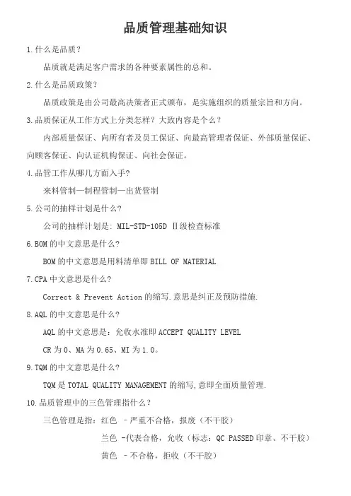 品质的管理基础知识