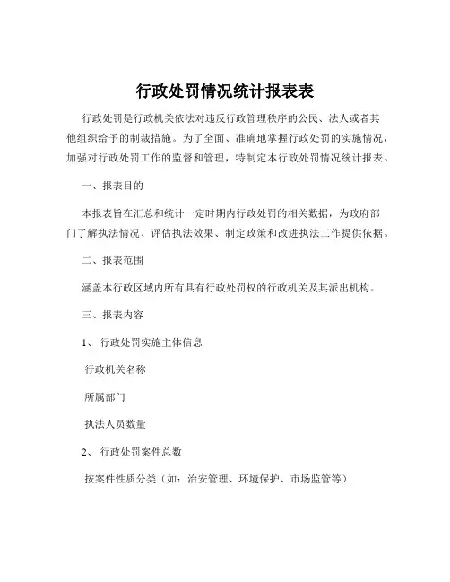 行政处罚情况统计报表表