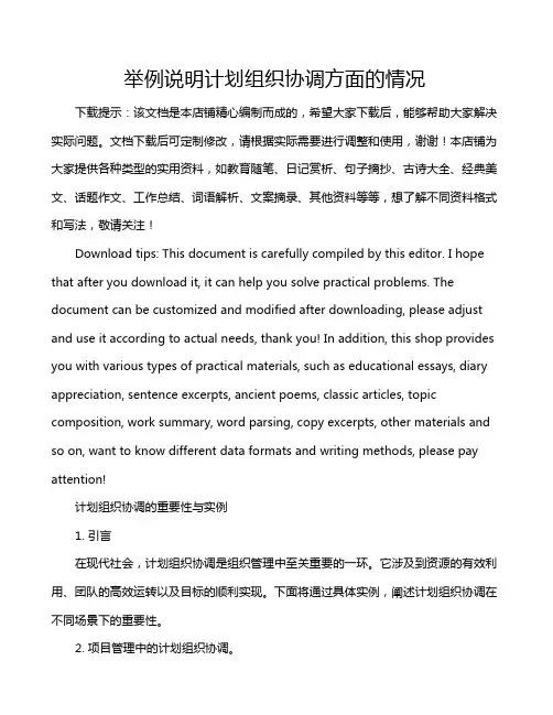 举例说明计划组织协调方面的情况