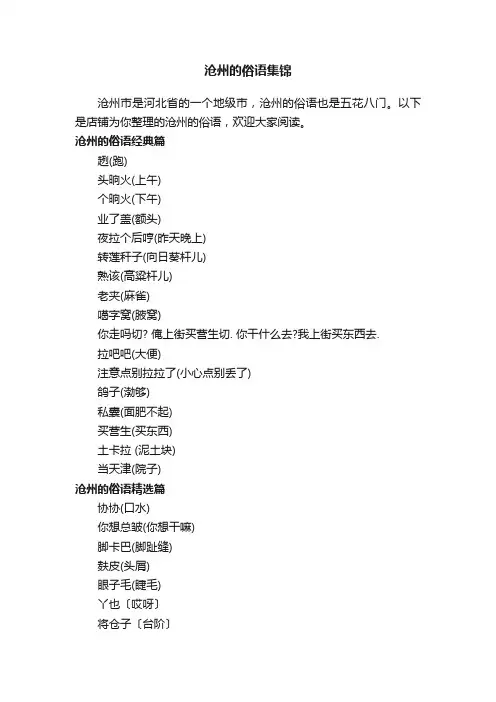 沧州的俗语集锦