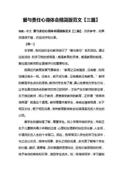 爱与责任心得体会精简版范文【三篇】