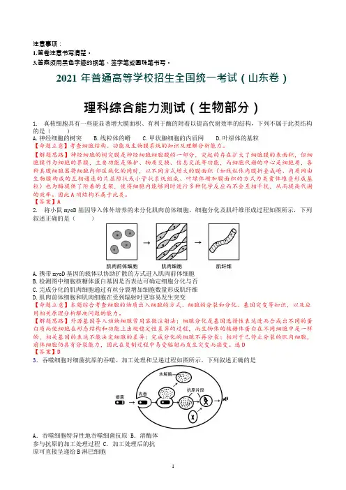 2021年高考山东卷(生物部分)