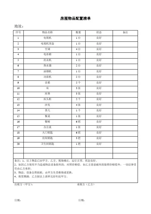 房屋物品配置清单