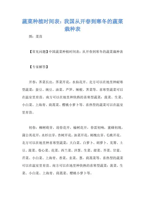 蔬菜种植时间表：我国从开春到寒冬的蔬菜栽种表