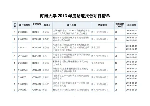 海南大学2013结题报告项目清单
