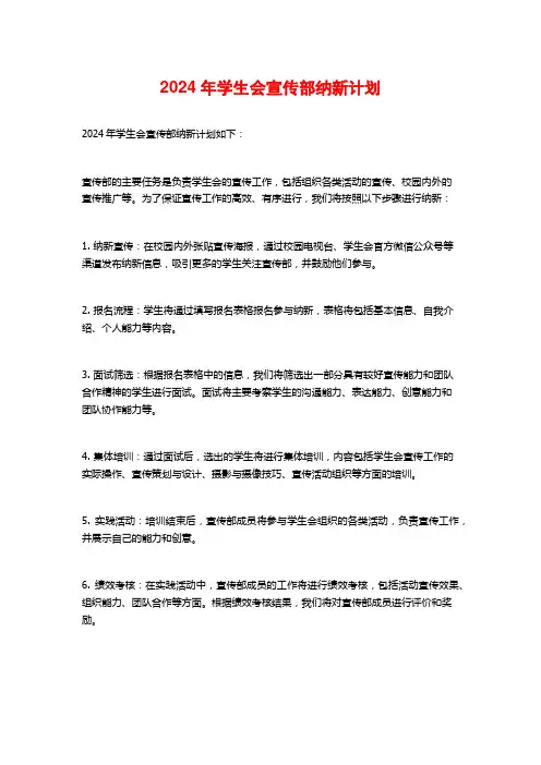 2024年学生会宣传部纳新计划