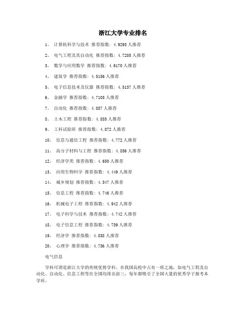 浙江大学专业排名
