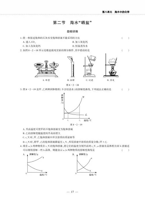 九年级化学下册第八单元海水中的化学第二节海水“晒盐“同步作业pdf无答案新版鲁教版