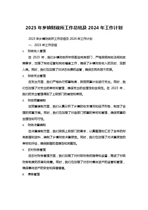 2023年乡镇财政所工作总结及2024年工作计划