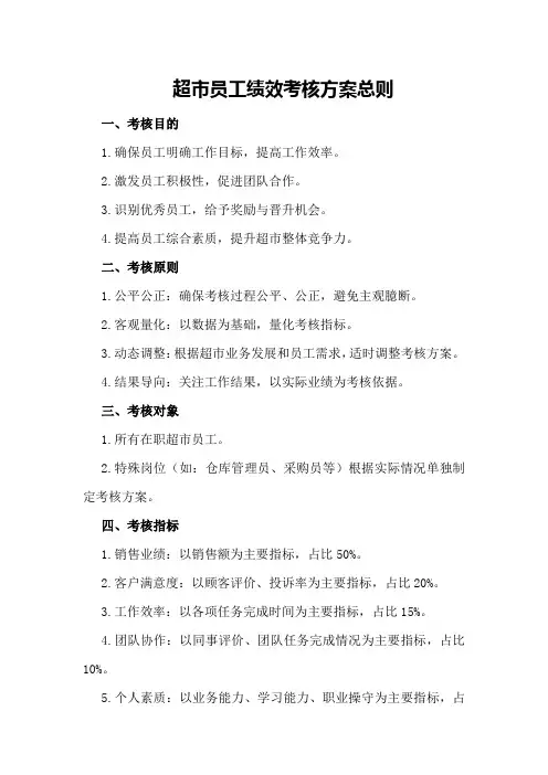 超市员工绩效考核方案总则
