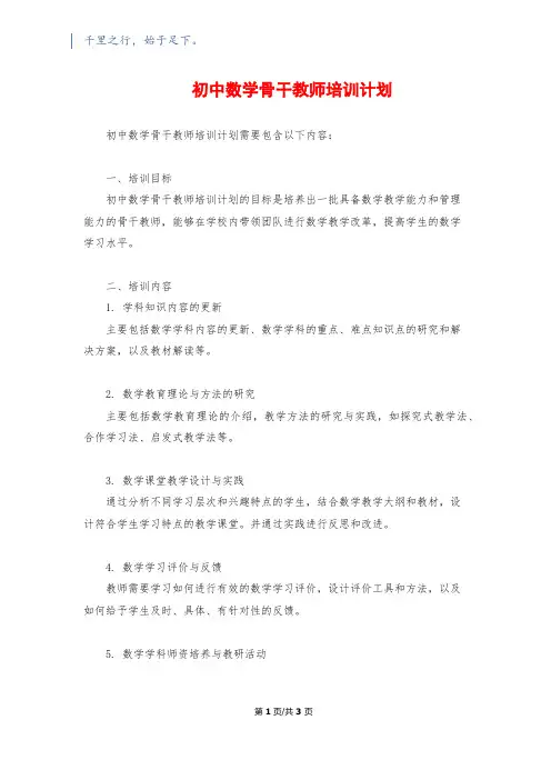 初中数学骨干教师培训计划