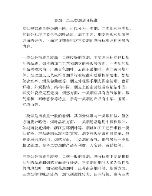 卷烟一二三类烟划分标准