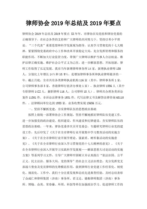 最新-律师协会2019年总结及2019年要点 精品