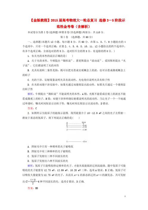 【金版教程】2015届高考物理大一轮总复习 选修3-5阶段示范性金考卷(含解析)