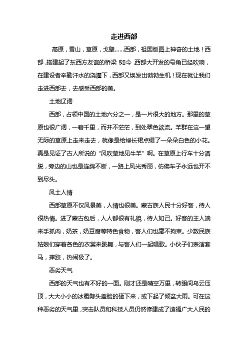 五年级作文：走进西部作文500字