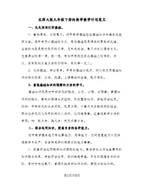 北师大版九年级下册的数学教学计划范文(4篇)