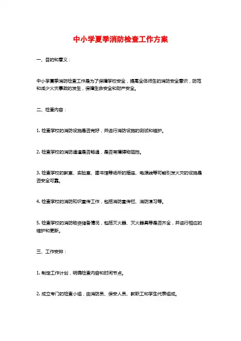 中小学夏季消防检查工作方案