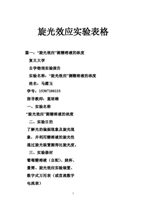 旋光效应实验表格