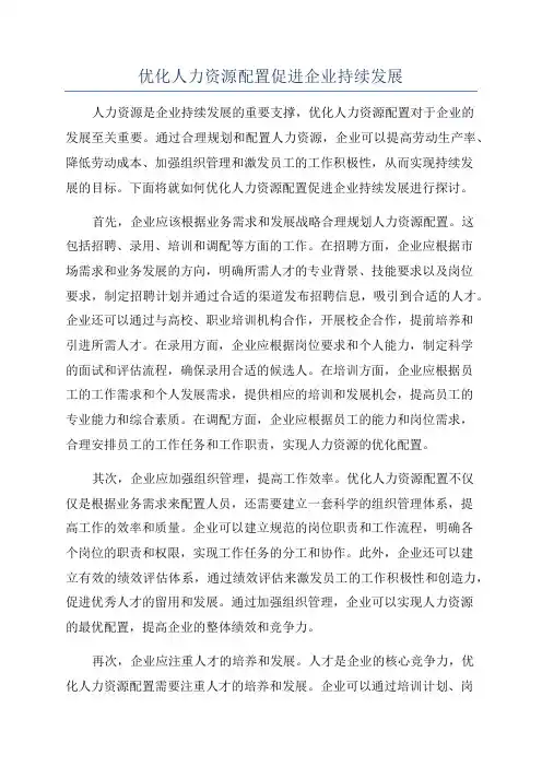 优化人力资源配置促进企业持续发展