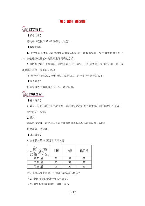 高邑县第一小学三年级数学下册 3 复式统计表第2课时 练习课教案 新人教版